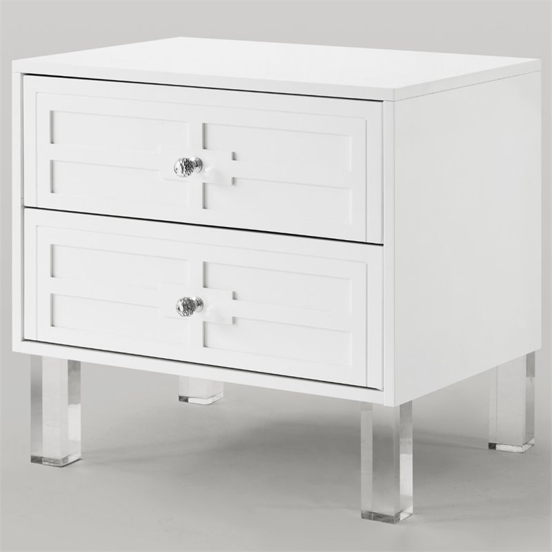 Posh Living Peyton Modern 2-Drawer Nightstand with Lucite Legs in White