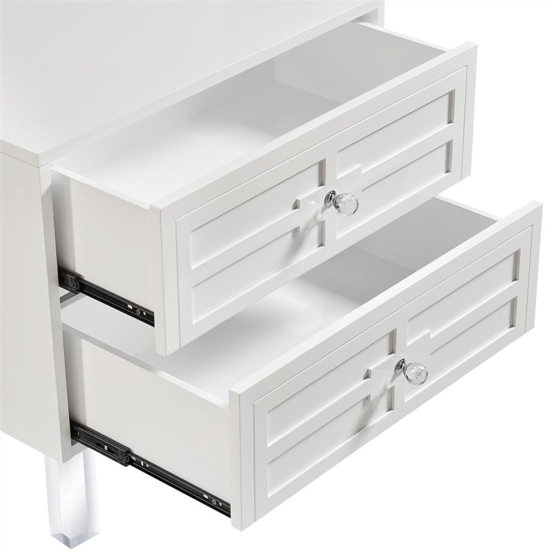 Posh Living Peyton Modern 2-Drawer Nightstand with Lucite Legs in White
