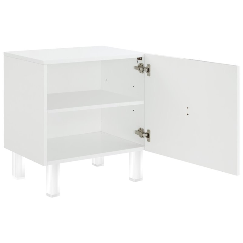 Posh Living Mackenzie 2-Hidden Shelf Nighstand with Lucite Legs in White