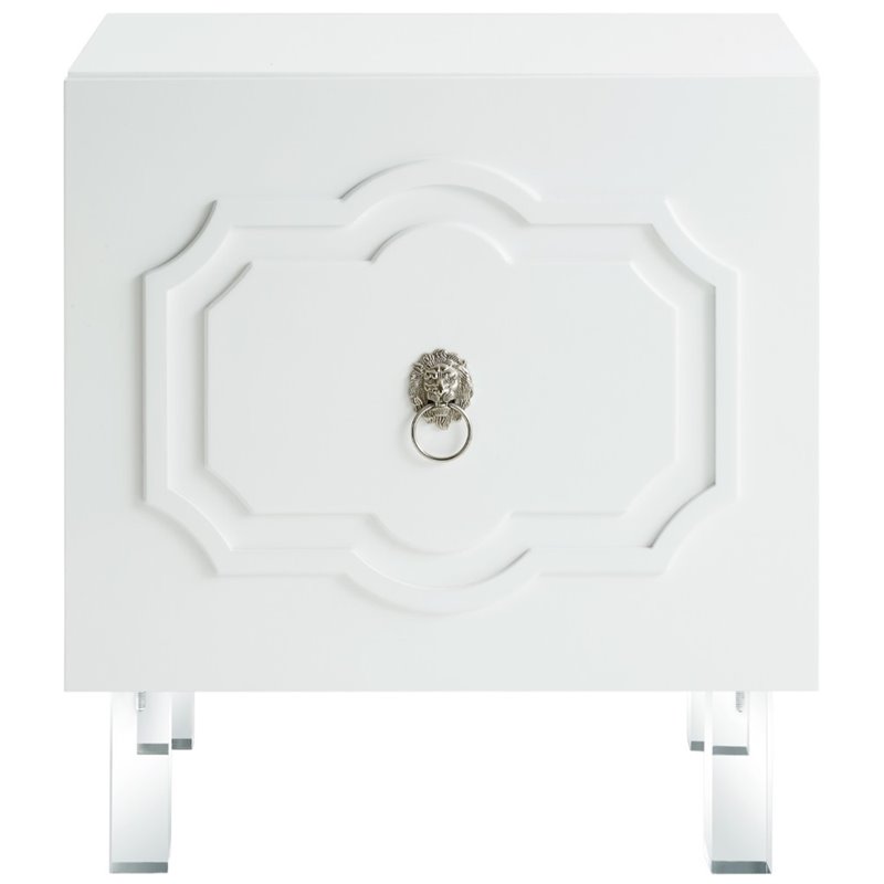 Posh Living Mackenzie 2-Hidden Shelf Nighstand with Lucite Legs in White