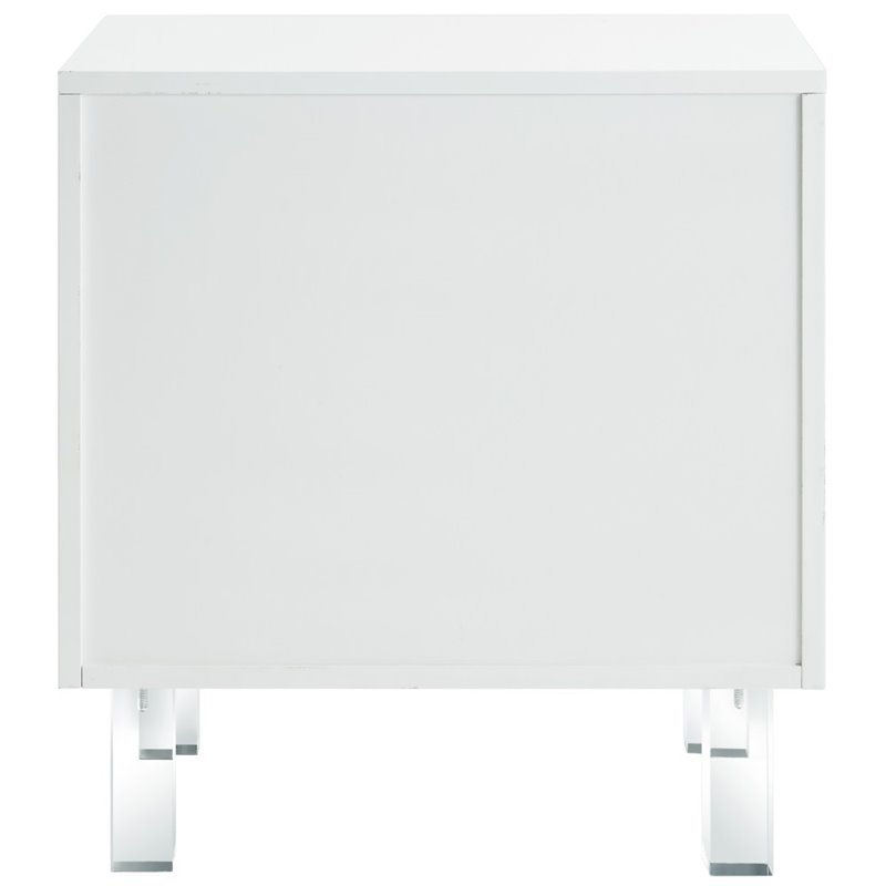 Posh Living Mackenzie 2-Hidden Shelf Nighstand with Lucite Legs in White