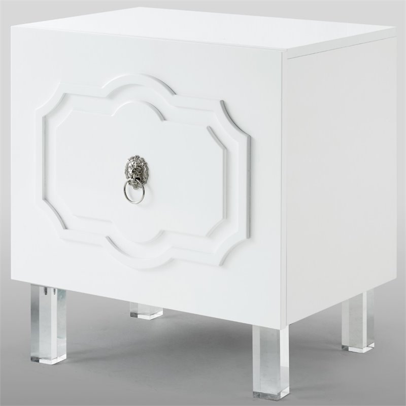 Posh Living Mackenzie 2-Hidden Shelf Nighstand with Lucite Legs in White
