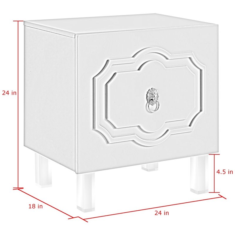 Posh Living Mackenzie 2-Hidden Shelf Nighstand with Lucite Legs in White