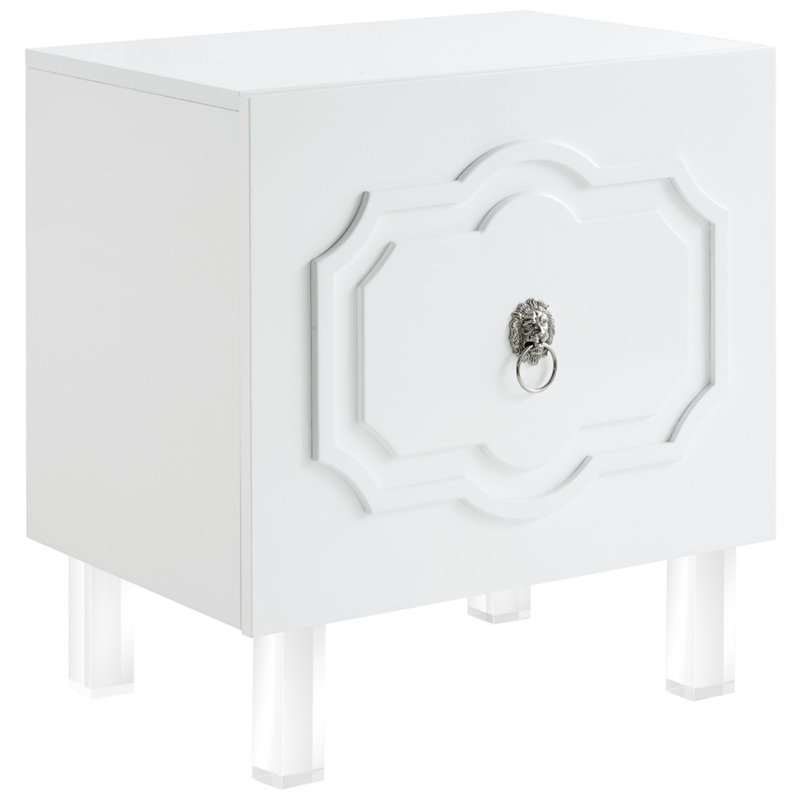 Posh Living Mackenzie 2-Hidden Shelf Nighstand with Lucite Legs in White
