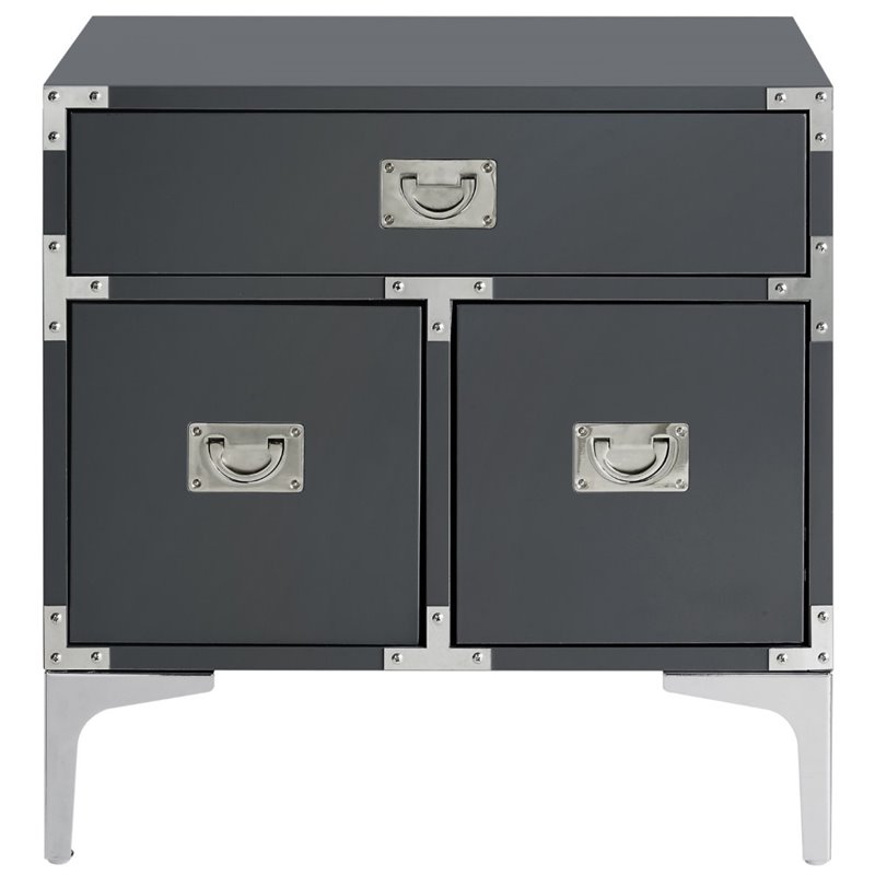 Posh Living Aubree 1-Drawer Nightstand with Corner Brackets in Gray/Chrome