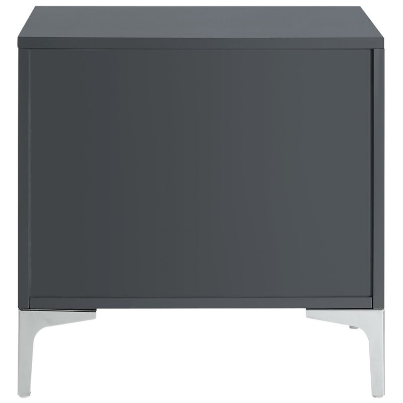 Posh Living Aubree 1-Drawer Nightstand with Corner Brackets in Gray/Chrome