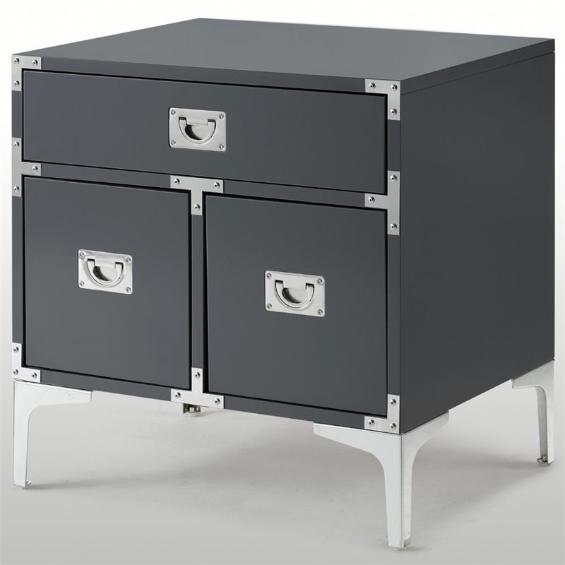 Posh Living Aubree 1-Drawer Nightstand with Corner Brackets in Gray/Chrome