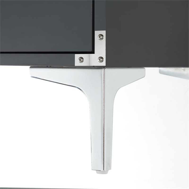 Posh Living Aubree 1-Drawer Nightstand with Corner Brackets in Gray/Chrome
