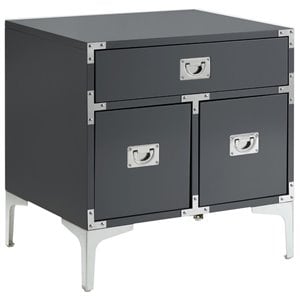 Posh Living Aubree 1-Drawer Nightstand with Corner Brackets in Gray/Chrome