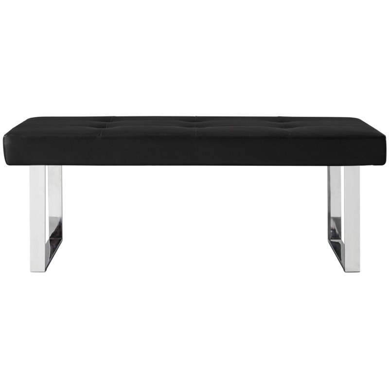 Myles Black PU Leather Chrome Bench - Stainless Steel Legs - Tufted