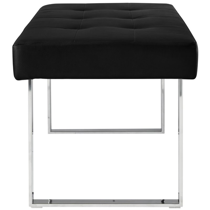 Posh Living Myles Faux Leather Bench with Stainless Steel Legs in Black/Chrome