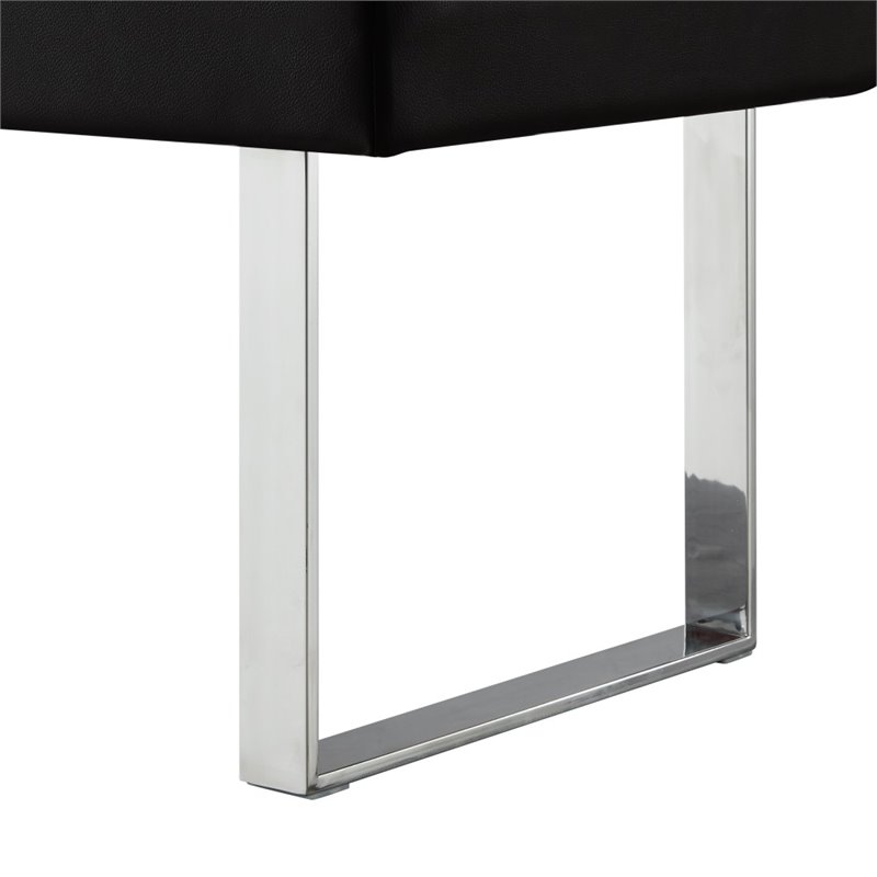 Posh Living Myles Faux Leather Bench with Stainless Steel Legs in Black/Chrome
