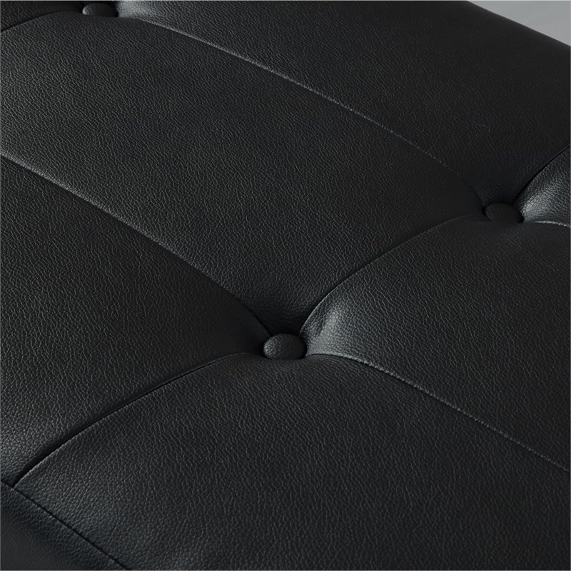 Posh Living Myles Faux Leather Bench with Stainless Steel Legs in Black/Chrome