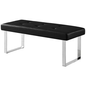 Posh Living Myles Faux Leather Bench with Stainless Steel Legs in Black/Chrome