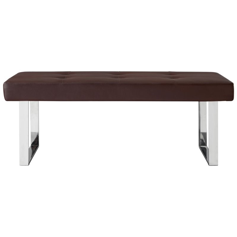 Posh Living Myles Faux Leather Bench with Stainless Steel Legs in Brown/Chrome
