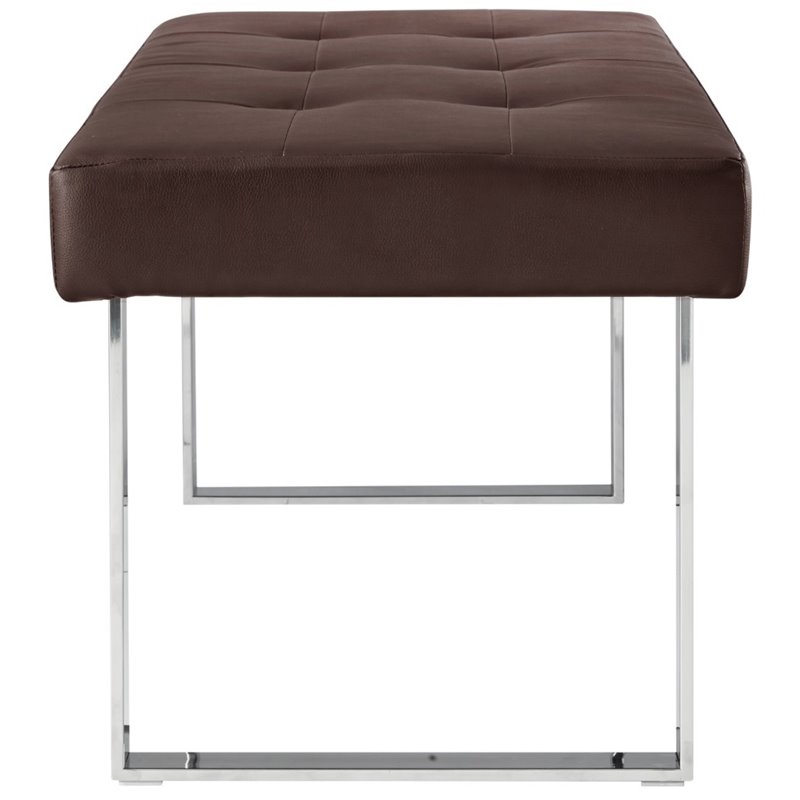 Posh Living Myles Faux Leather Bench with Stainless Steel Legs in Brown/Chrome