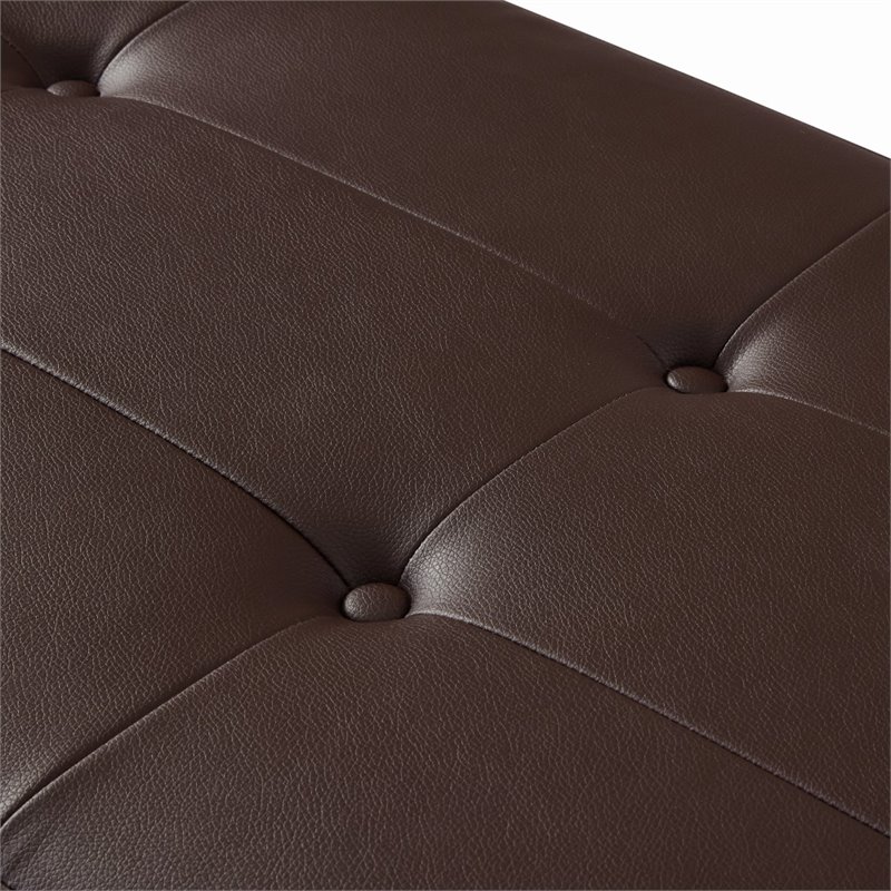 Posh Living Myles Faux Leather Bench with Stainless Steel Legs in Brown/Chrome