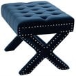Posh Living Hazel Velvet X-Base Ottoman with Nailhead Trim in Navy Blue
