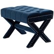 Posh Living Hazel Velvet X-Base Ottoman with Nailhead Trim in Navy Blue