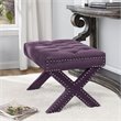 Posh Living Hazel Velvet X-Base Ottoman with Nailhead Trim in Purple