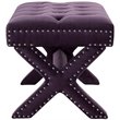 Posh Living Hazel Velvet X-Base Ottoman with Nailhead Trim in Purple
