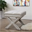 Posh Living Hazel Linen Fabric X-Base Ottoman with Nailhead Trim in Cream/White