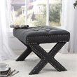 Posh Living Hazel Linen Fabric X-Base Ottoman with Nailhead Trim in Dark Gray