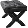 Posh Living Hazel Linen Fabric X-Base Ottoman with Nailhead Trim in Dark Gray