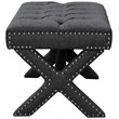 Posh Living Hazel Linen Fabric X-Base Ottoman with Nailhead Trim in Dark Gray