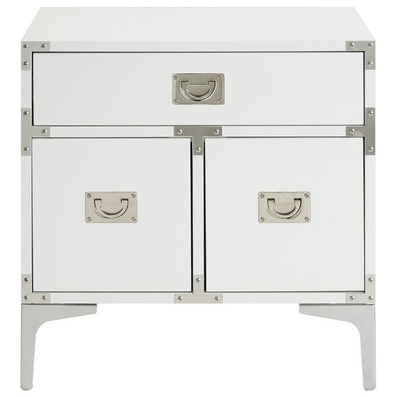 Posh Living Aubree 1-Drawer Nightstand with Corner Brackets in White/Chrome