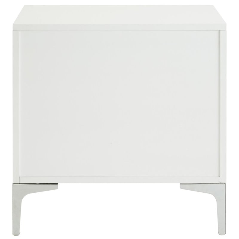 Posh Living Aubree 1-Drawer Nightstand with Corner Brackets in White/Chrome