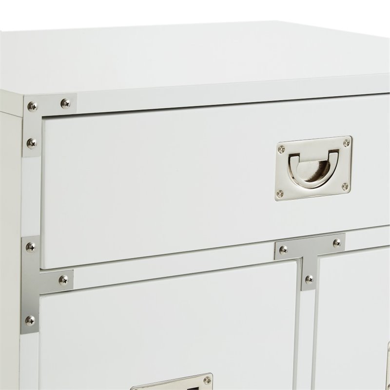 Posh Living Aubree 1-Drawer Nightstand with Corner Brackets in White/Chrome