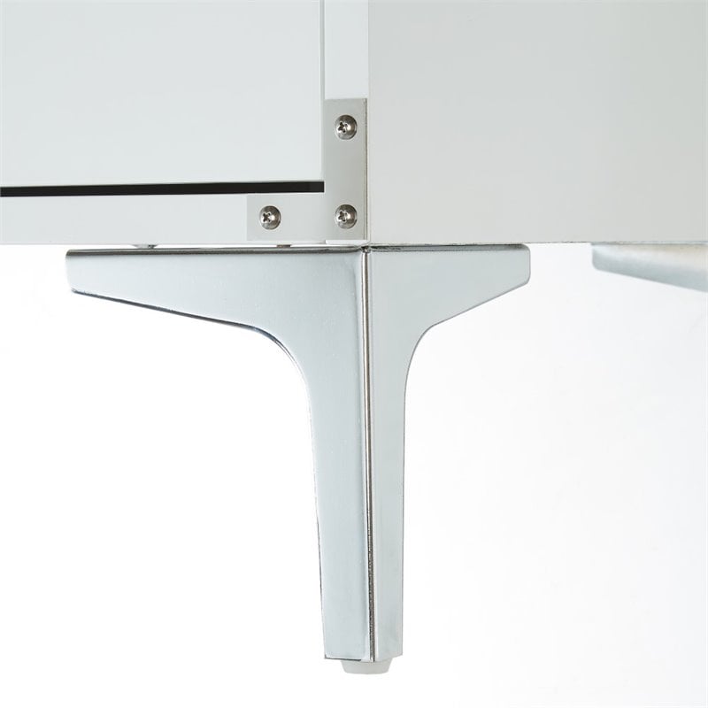 Posh Living Aubree 1-Drawer Nightstand with Corner Brackets in White/Chrome