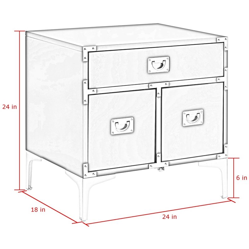Posh Living Aubree 1-Drawer Nightstand with Corner Brackets in White/Chrome