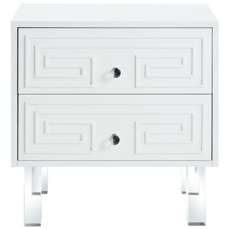 Posh Living Melanie 2-Drawer Nightstand with Lucite Legs in White