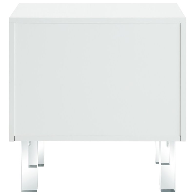 Side Table Lucite Legs Melanie White Lacquer Finish Nightstand 