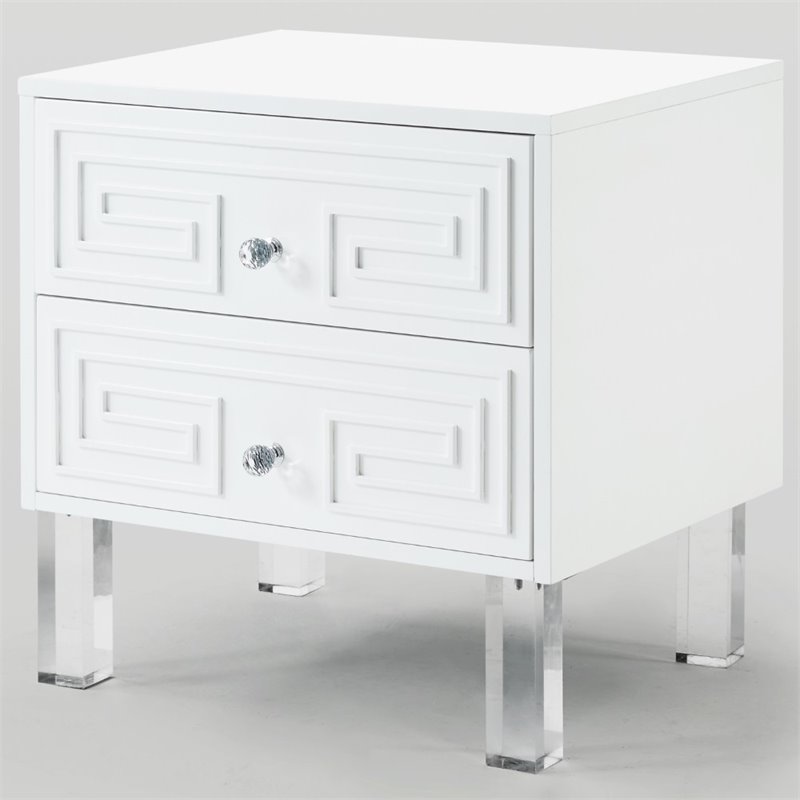 Posh Living Melanie 2-Drawer Nightstand with Lucite Legs in White