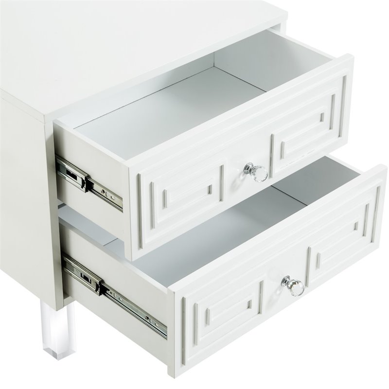 Posh Living Melanie 2-Drawer Nightstand with Lucite Legs in White