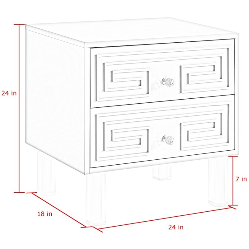 Posh Living Melanie 2-Drawer Nightstand with Lucite Legs in White