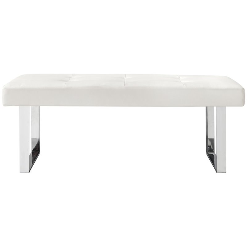 Posh Living Myles Faux Leather Bench with Stainless Steel Legs in White/Chrome