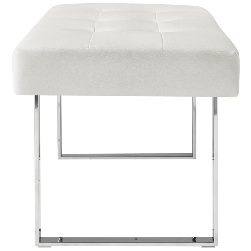 Posh Living Myles Faux Leather Bench with Stainless Steel Legs in White/Chrome