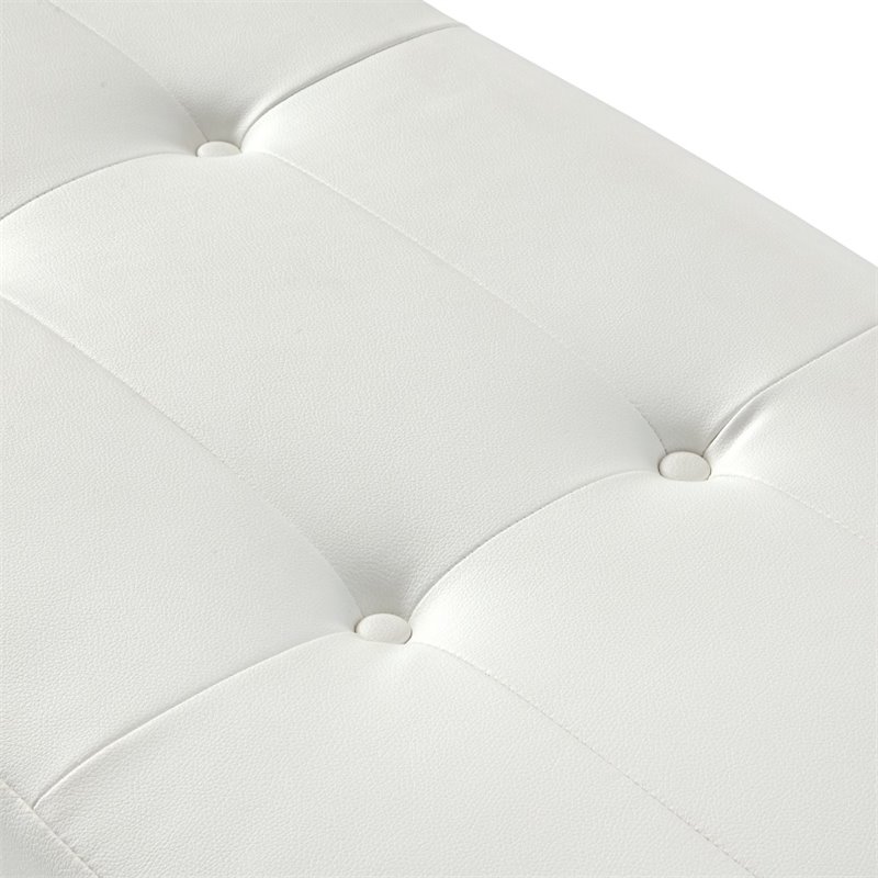 Posh Living Myles Faux Leather Bench with Stainless Steel Legs in White/Chrome