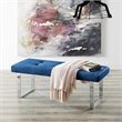 Posh Living Myles Tufted Velvet Bench with Stainless Steel Legs in Blue/Chrome