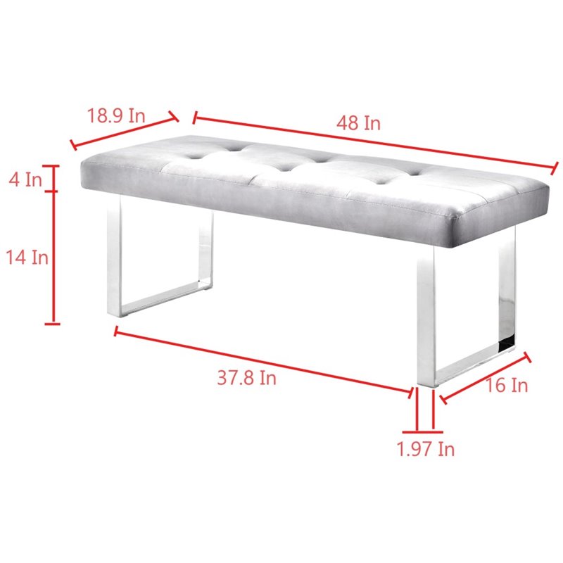 Posh Living Myles Tufted Velvet Bench with Stainless Steel Legs in Blue/Chrome