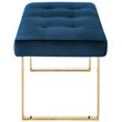 Posh Living Myles Tufted Velvet Bench with Stainless Steel Legs in Blue/Gold