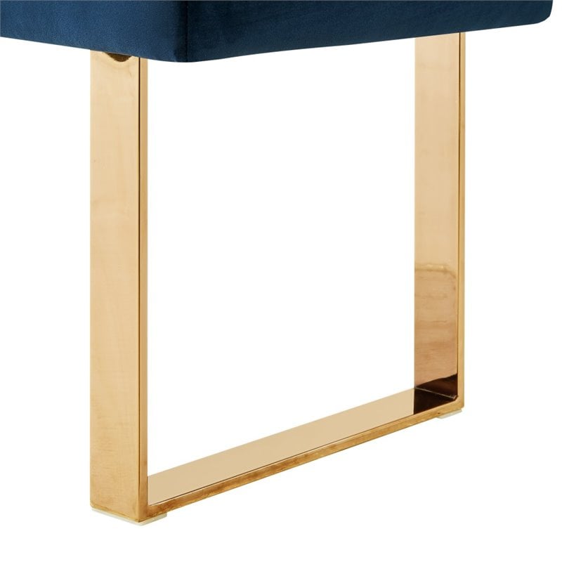 Posh Living Myles Tufted Velvet Bench with Stainless Steel Legs in Blue/Gold