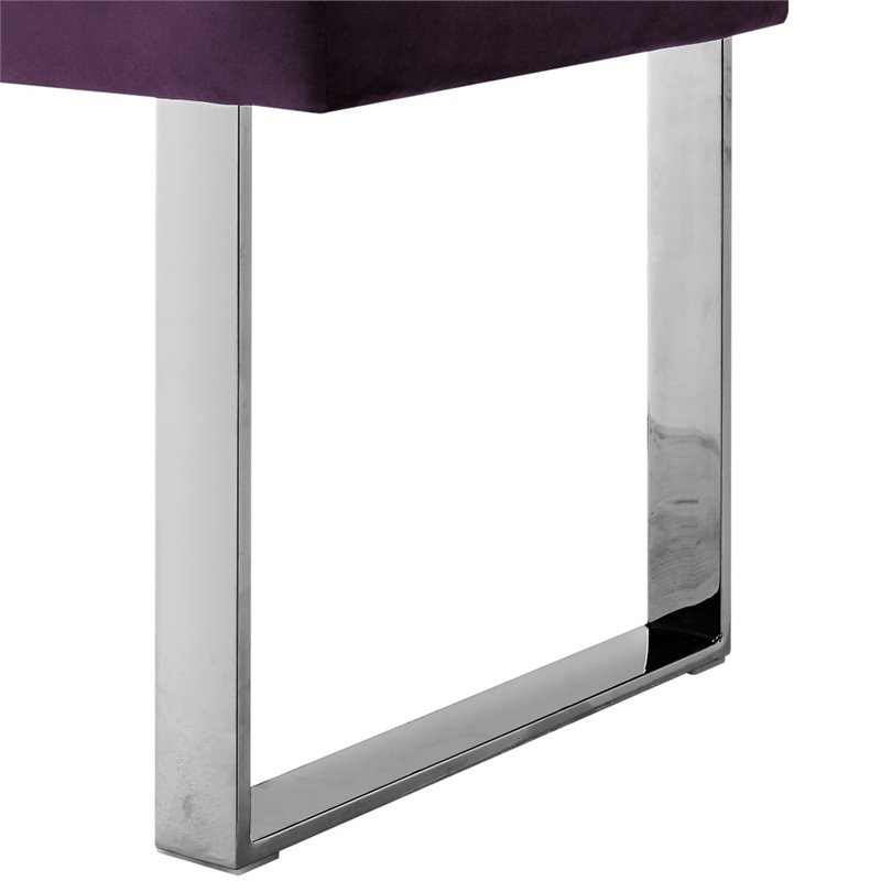 Posh Living Myles Tufted Velvet Bench with Stainless Steel Legs in Purple/Chrome