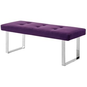 Posh Living Myles Tufted Velvet Bench with Stainless Steel Legs in Purple/Chrome