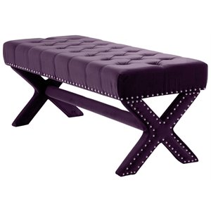 Posh Living Kennedy Tufted Velvet Bench with Nailhead Trim in Purple