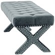 Posh Living Kennedy Tufted Linen Fabric Bench with Nailhead Trim in Slate Blue